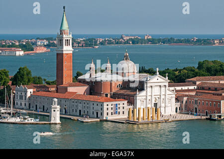 Island of San Giorgio Maggiore with Lido and sea beyond seen from St Marks Bell Tower Venice Italy Stock Photo