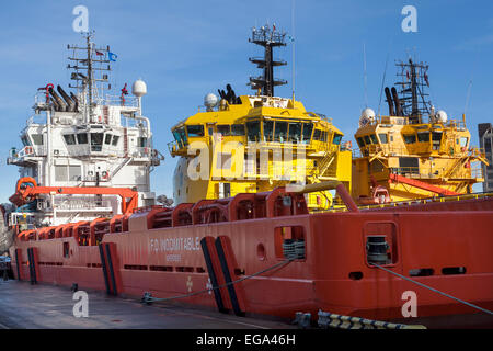 Oil Supply Ships in Aberdeen Harbour Stock Photo