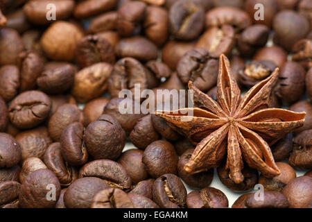 Star Anise with coffee beans macro shot. Stock Photo