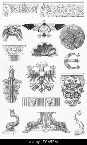 Vintage 19th century drawing of animal style ornaments Stock Photo