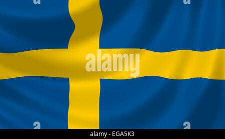 Flag of Sweden waving in the wind Stock Photo