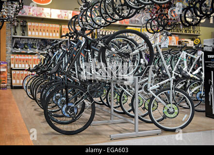 A display of men's bicycles for sale at Dick's Sporting Goods at the Roosevelt Field Mall in Garden City Long Island, New York Stock Photo
