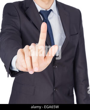 man suit finger touch Isolated on white background Stock Photo