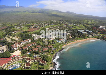 Wailua Beach and Resort, Maui, Hawaii, aerial Stock Photo