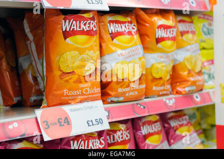 Walkers Crisps Supermarket Shelf . Stock Photo
