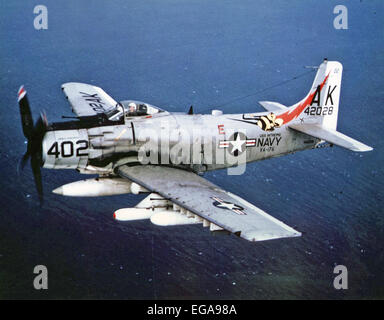 DOUGLAS SKYRAIDER A-1J of VA-176 flying from USS Intrepid on a mission in Vietnam in 1966. Photo: US Navy Stock Photo