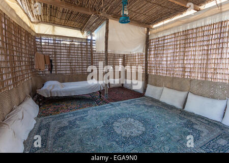 Interior of a traditional bedouin tent in the Middle East, United Arab Emirates Stock Photo