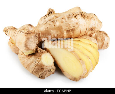 Fresh ginger slices isolated on white background. Clipping Path Stock Photo