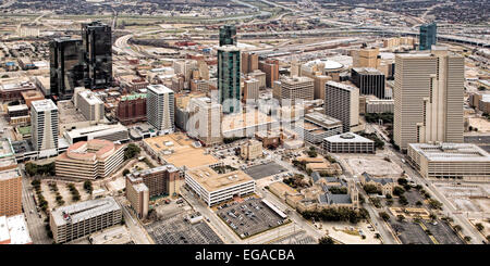 Aerial view of downtown Fort Worth Texas with view of water gardens Stock Photo