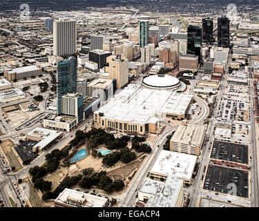 Aerial view of downtown Fort Worth Texas with view of water gardens Stock Photo