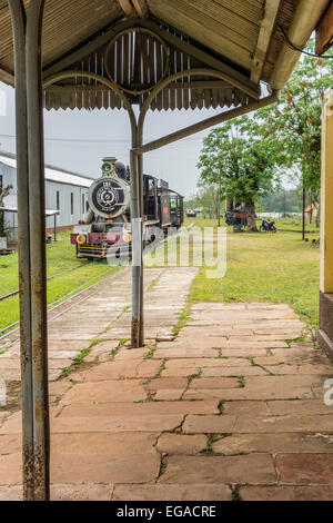 Old 19th century steam locomotives at the railroad museum in Sapucay, Paraguay, South America. Stock Photo