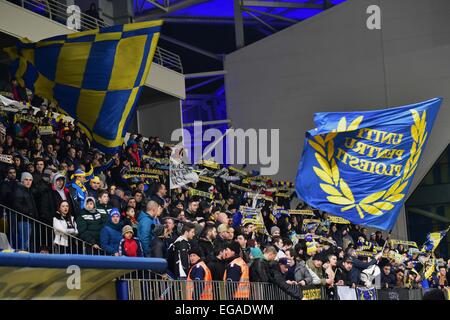 Ilie Oana Stadium, Romania ROU. 20th Feb, 2015. Supporters of FC Petrolul PLoiesti during the Liga I game between Petrolul PLoiesti ROU and FC Brasov ROU at Ilie Oana Stadium, Romania ROU. Catalin Soare/Cal Sport Media/Alamy Live News Stock Photo