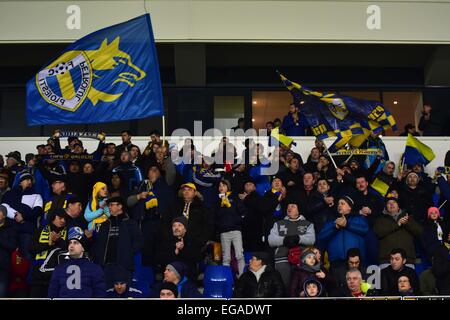 Ilie Oana Stadium, Romania ROU. 20th Feb, 2015. Supporters of FC Petrolul PLoiesti during the Liga I game between Petrolul PLoiesti ROU and FC Brasov ROU at Ilie Oana Stadium, Romania ROU. Catalin Soare/Cal Sport Media/Alamy Live News Stock Photo