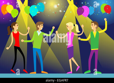 people dance in night club party flat design Stock Photo