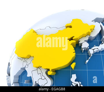 Globe with extruded continents, close-up on China Stock Photo