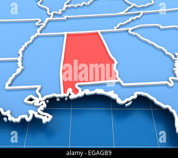 3d render of USA map with Alabama state highlighted Stock Photo