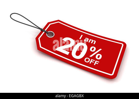 I am 20 percent off sale tag, 3d render Stock Photo