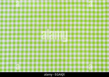 background of green checkered fabric tablecloth Stock Photo