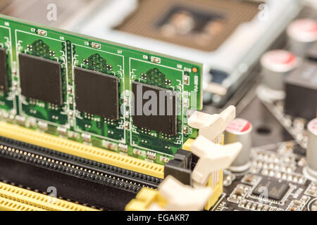 RAM Memory Module Installed On Computer Motherboard Stock Photo