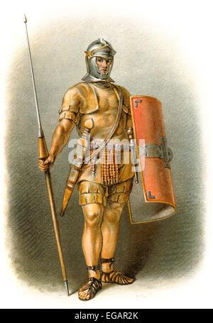 Roman legionary with armor, shield and lance Stock Photo