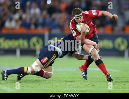 Dunedin, New Zealand. 21st Feb, 2015. Scott Barrett of the Crusaders in action during the Super 15 rugby match between the Highlanders and the Crusaders at Forsyth Barr Stadium, Dunedin, Saturday, February 21, 2015. Credit:  Action Plus Sports/Alamy Live News Stock Photo