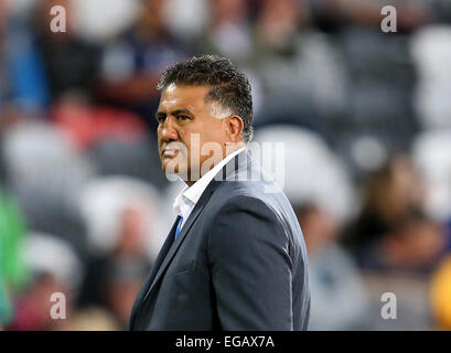 Dunedin, New Zealand. 21st Feb, 2015. Coach of the Highlanders Jamie Joseph during the Super 15 rugby match between the Highlanders and the Crusaders at Forsyth Barr Stadium, Dunedin, Saturday, February 21, 2015. Credit:  Action Plus Sports/Alamy Live News Stock Photo