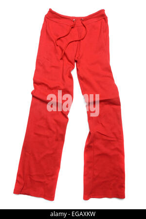 Red sweatpants cut out isolated on white background Stock Photo