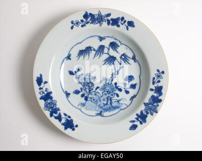 Antique Chinese 18th century blue and white  porcelain dish. Stock Photo