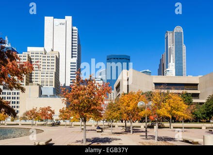 The city skyline from outside City Hall, City Hall Plaza, Dallas, Texas, USA Stock Photo