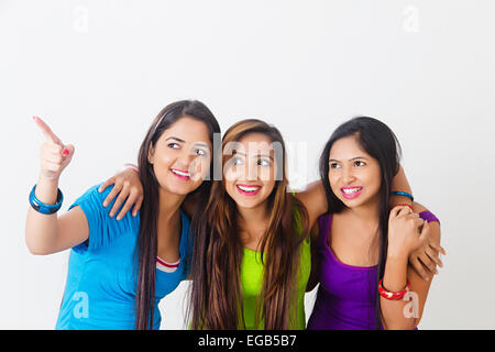 3 indian girls college friends enjoy Stock Photo
