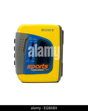 Using a 90s Yellow Sony Walkman Cassette, Stock Video