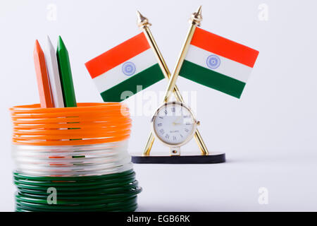 Flag Color Clock and Bangles Stand Arranging Pencil Stock Photo