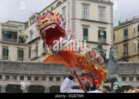 Chinese community celebrates the beginning of the new year, the Year of the Goat, with the spectacular Dragon Dance of Seta. 'Chun Jie ', known abroad as Chinese New Year, is the most important festival in China, which marks the beginning of the new year according to the Chinese Lunar calendar. © Salvatore Esposito/Pacific Press/Alamy Live News Stock Photo