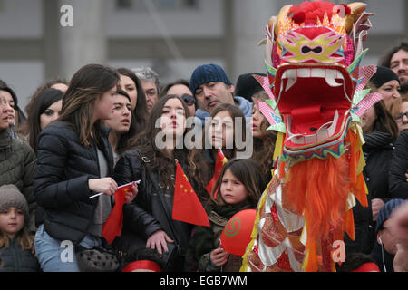 Chinese community celebrates the beginning of the new year, the Year of the Goat, with the spectacular Dragon Dance of Seta. 'Chun Jie ', known abroad as Chinese New Year, is the most important festival in China, which marks the beginning of the new year according to the Chinese Lunar calendar. © Salvatore Esposito/Pacific Press/Alamy Live News Stock Photo