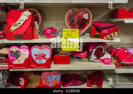Valentine's Day love is sadly reduced 50 percent as inventory is unloaded in a store in New York on Thursday, February 19, 2015. (© Richard B. Levine) Stock Photo