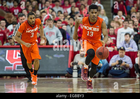 Raleigh, NC, USA. 21st Feb, 2015. Virginia Tech G Ahmed Hill (13) during the NCAA Basketball game between Virginia Tech and NC State at PNC Arena on February 21, 2015 in Raleigh, North Carolina. Jacob Kupferman/CSM/Alamy Live News Stock Photo