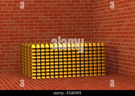 Golden bars deposited in a vault, 3d render. Stock Photo