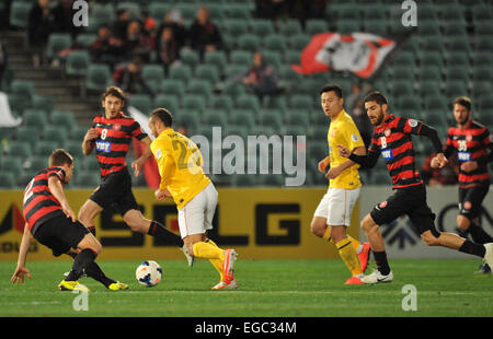 Western Sydney Wanderers have beaten Guangzhou Evergrande in the first leg of their AFC quarter final 1-0 in a often spiteful and controversial game. Featuring: Alessandro Diamanti Where: Sydney, Australia When: 20 Aug 2014 Stock Photo
