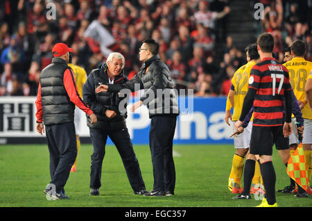 Western Sydney Wanderers have beaten Guangzhou Evergrande in the first leg of their AFC quarter final 1-0 in a often spiteful and controversial game. Featuring: Marcello Lippi Where: Sydney, Australia When: 20 Aug 2014 Stock Photo