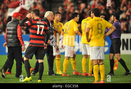 Western Sydney Wanderers have beaten Guangzhou Evergrande in the first leg of their AFC quarter final 1-0 in a often spiteful and controversial game. Featuring: Marcello Lippi Where: Sydney, Australia When: 20 Aug 2014 Stock Photo