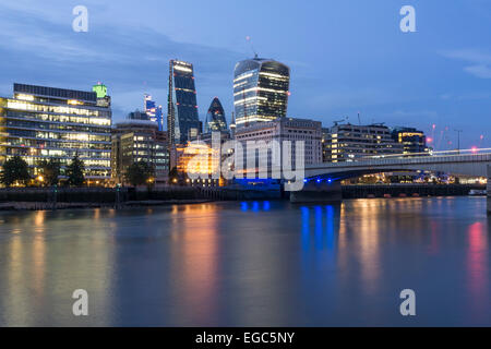 River Thames, Modern Architecture in Financial District in City  of London, The Goerkin , Tower 42, Leanenhall Building, UK Stock Photo