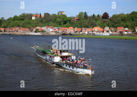 Paddle steamer KAISER WILHELM on river Elbe at Lauenburg, Schleswig-Holstein, Germany, Europe Stock Photo