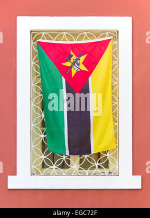 Flag of Mozambique on window in Maputo Stock Photo