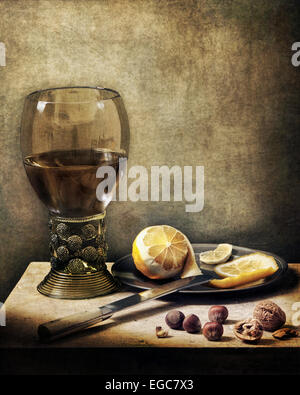 Still life with Roemer and lemon after Pieter Claesz Stock Photo