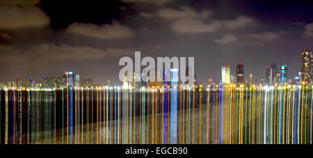 Tel Aviv skyline at night, Light effect, Israel Stock Photo