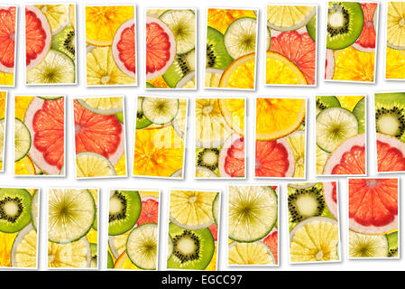 Ripe Fruit collage made from slices of mixed fruit Stock Photo