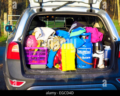 Car trunk with stuff for camping Stock Photo - Alamy