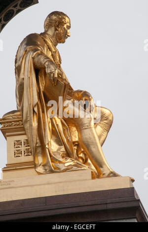 The gilded statue of Prince Albert at the center of the Albert Memorial, London. Stock Photo