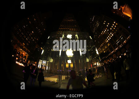 The Apple Logo, on the glass fronted Apple Store, surrounded by the ...