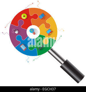 Infographics report templates in the form of a magnifying glass Stock Photo